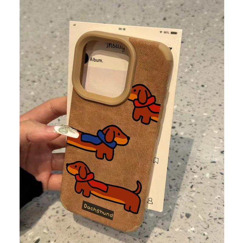 Dachshund Dog Suitable for Apple 16promax Mobile Phone Case Full-inclusive Soft Shell IPhone 13 Leather Brown 14 Cartoon 15