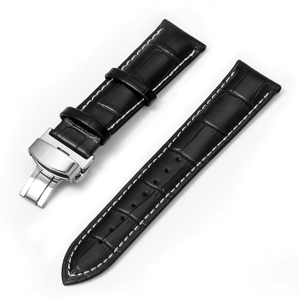Business Casual Black Brown Genuine Calfskin Leather Watch Band Strap Butterfly Buckle Crocodile Pattern Bracelet 16/18/20/22mm