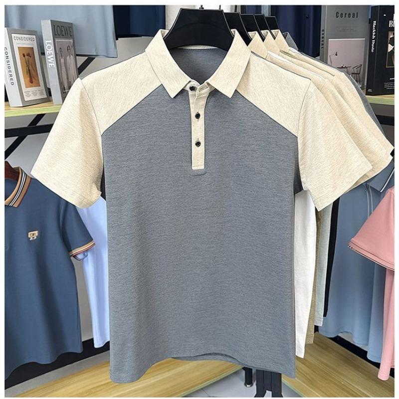 Mens Color Block Short Sleeve Polo Shirt Breathable Casual Top