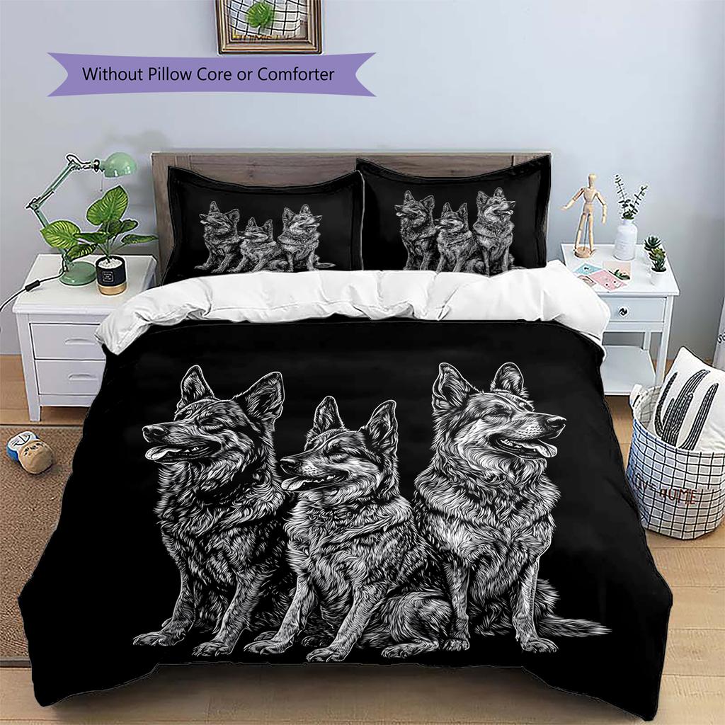 Black German Shepherd Pattern Bedding Home Decoration Birthday Gift (1 * Duvet Cover + 2 * Pillowcase, Without Core)
