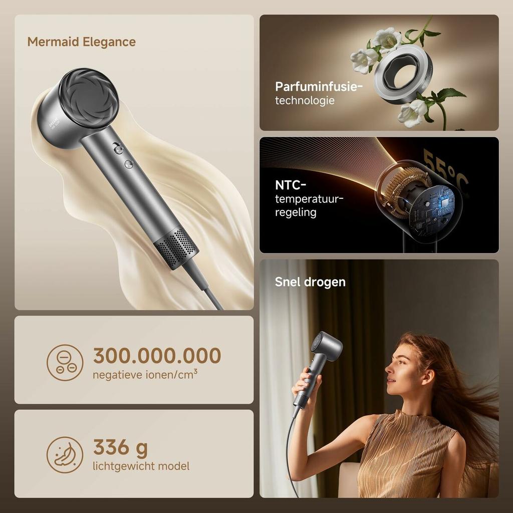 Hair Dryer Dreame Glory Mix 1600 W Black, Ionic, Overheat Protection