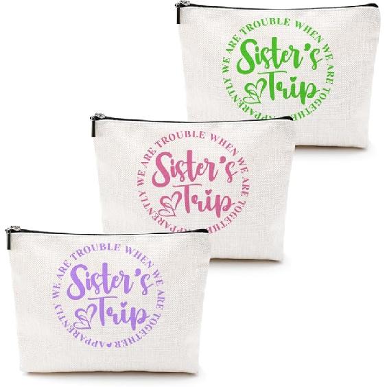 3Pcs Girls Trip Gifts Girls Weekend 2025 Makeup Bag Sisters Trip Gifts Favors Summer Gifts Cosmetic Bag Toiletry Bag Zipper Pouch Weekender Bags for