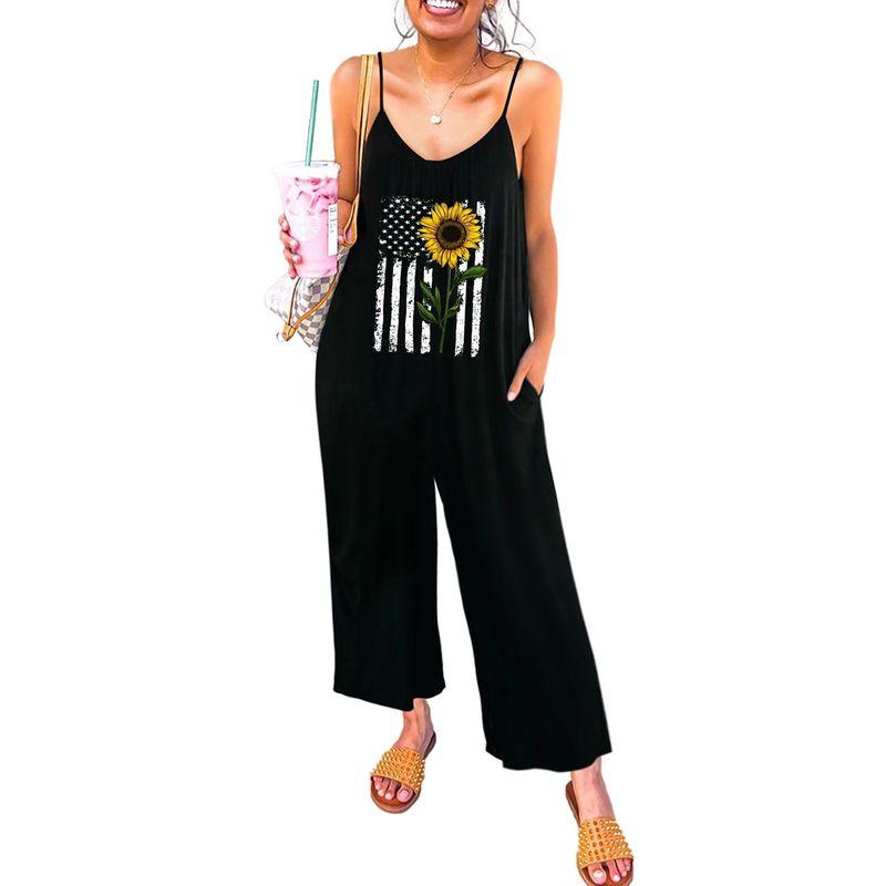 

American Acelitt Loose High Waist Wide Leg Jumpsuit Women 2025 Summer New Lace Edge Sling Jumpsuit Black S