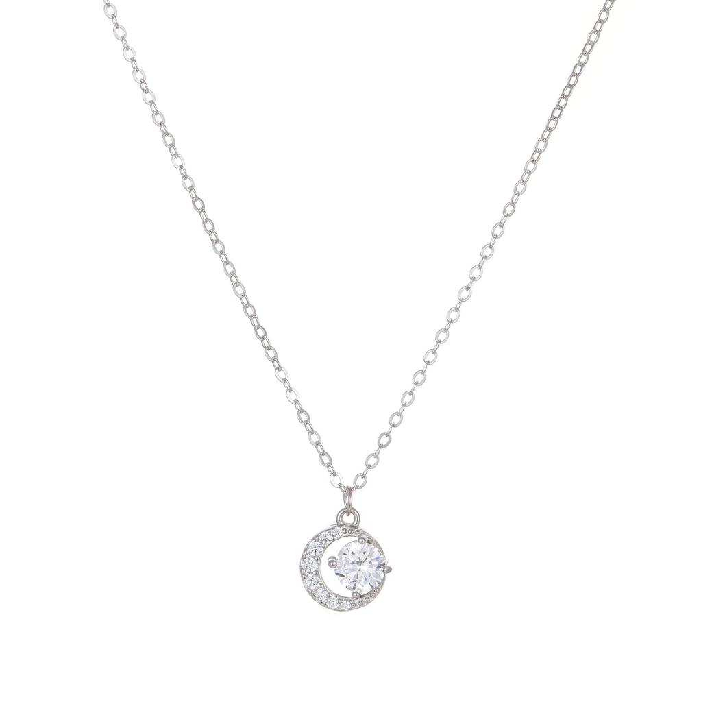 18k Gold-Plated Sterling Silver Crescent Moon Pendant Necklace for Women - Elegant Japanese Design