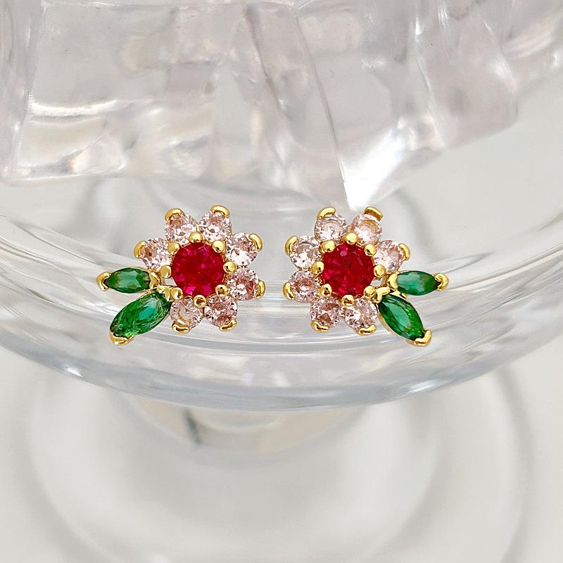 Wykwintne Kolorowe Zirkonowe Kolczyki Kwiatki Lekki Luksus Moda Sielskie Romantyczne Kolczyki Delikatna Elegancja Wszechstronne Kolczyki Kobiety