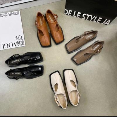 Retro Loafersy Damskie Buty Casual Niche Design Kwadratowa Głowa Płaska Podeszwa Pojedyncze Buty Francuskie Brytyjskie Małe Skórzane Buty