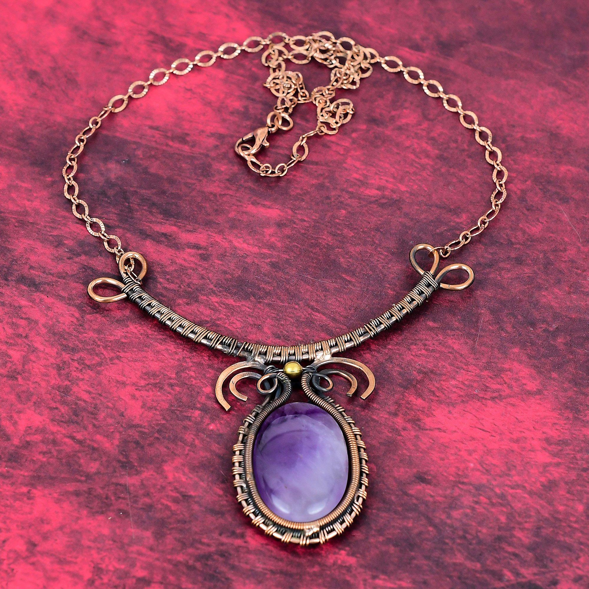 Star amethyst necklace copper wire wrapped gemstone necklace handmade antique jewelry adjustable chain necklace copper jewelry gifts for her