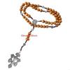 Braided Wood Beads Chain Rosary Necklace with Pardon Crucifix Crosses Medals Pendant Christians Religious Communion Gift