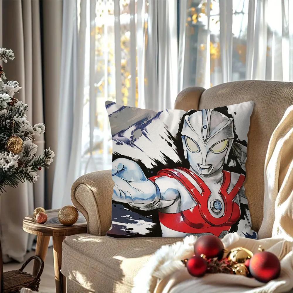 U-Ultraman Animated Hero Pillow Case Square Pillow Bedroom Sofa Leisure Comfort Cushion Car Living Room Home Decoration 40X40