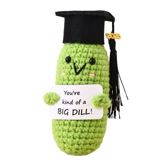 2025 Graduation Crochet Doll Handmade Pickle Vegetables with Graduation Cap Positive Crocheted Animals Keepsake Grad Gifts for Him Her