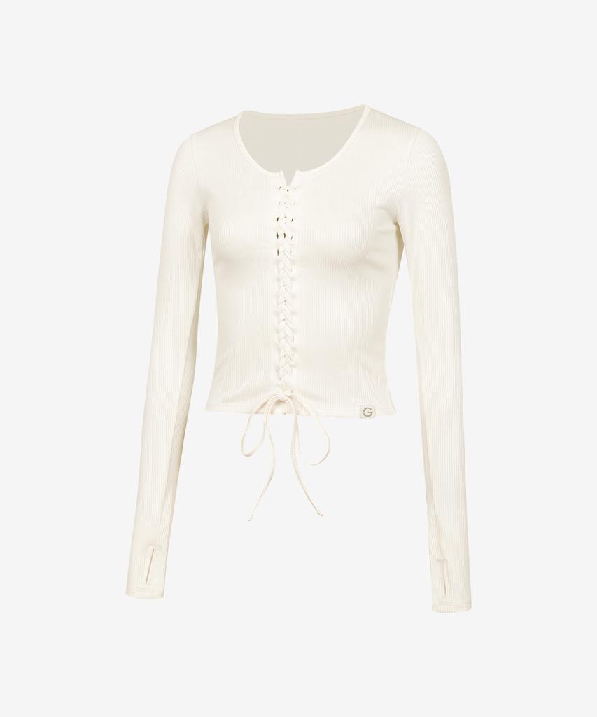 GRANDE LINE El-Touch Rib Corset Crop Long Sleeve_5 Colors