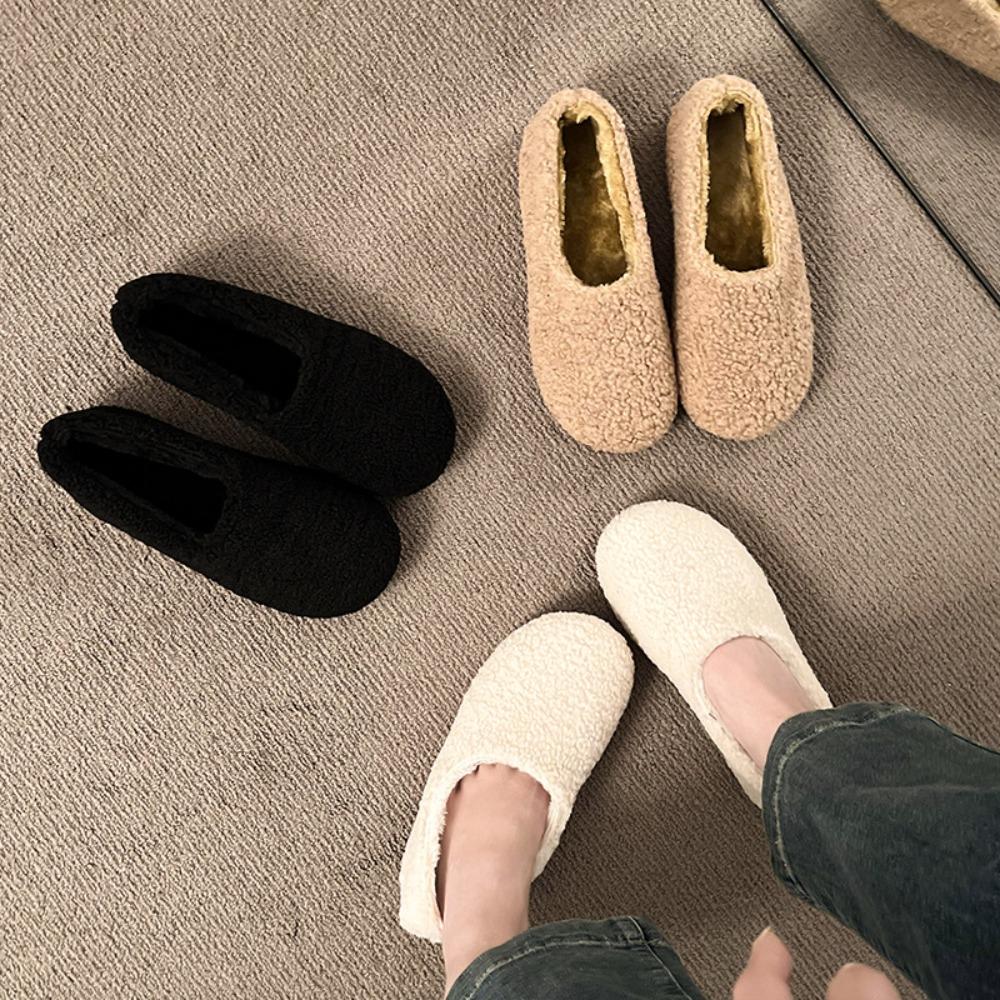 JMXD-Winter Women’s Plush Platform Slippers: Cozy Shearling Lined Indoor Outdoor Shoes Non-Slip Sole Warm Fuzzy Booties Slip On Fashion