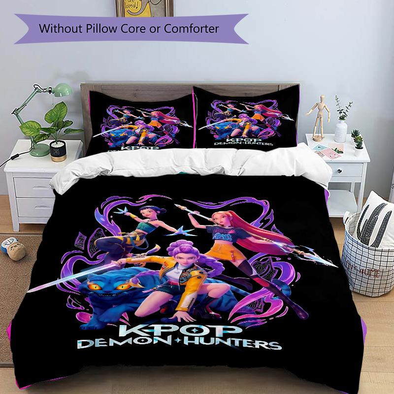 Kpop Demon Hunters Print 3Pcs Bedding Setduvet Cover With 2 Bedropillowcase Home Birthday Gift