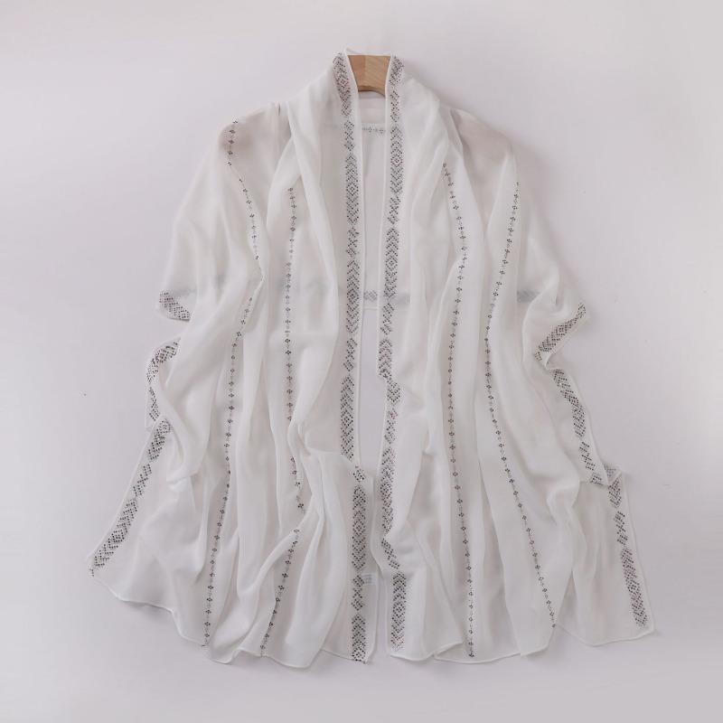 Neuer langer Perlen-Chiffon-Schal mit Strasssteinen Ethnisch für Damen S