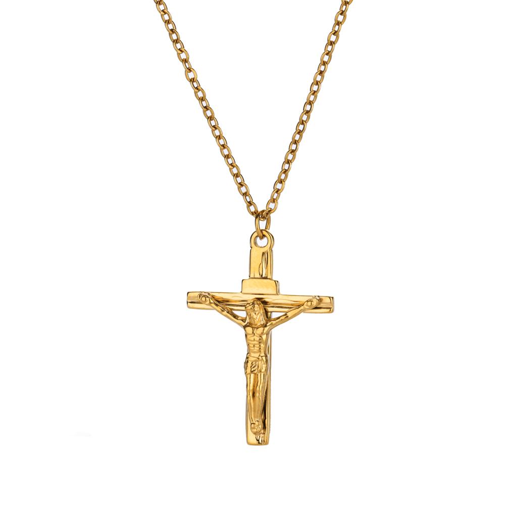 Stainless Steel Jesus Cross Necklace For Women Men Gold Color Caravaca Angels Crucifix Charm Choker Rapper Jewelry Hip Hop Gift