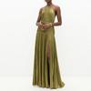 2026 Spring European and American Pleated Long Dress with High Waist Slit for Women