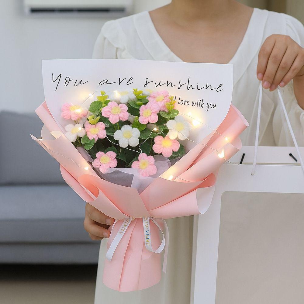 Soft Yarn Artificial Flower Arrangement Korean Style Crochet Daisy Flowers  Home Decoration