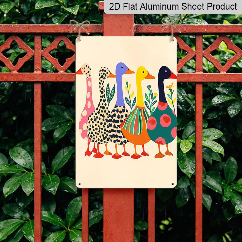 2D Flaches 8×12 Zoll Buntes Abstrakt Gemustertes Enten Metallschild - Skurriler Volkskunststil Wanddeko, Aluminium Aufhängung für Kinderzimmer, Wohnzimmer oder