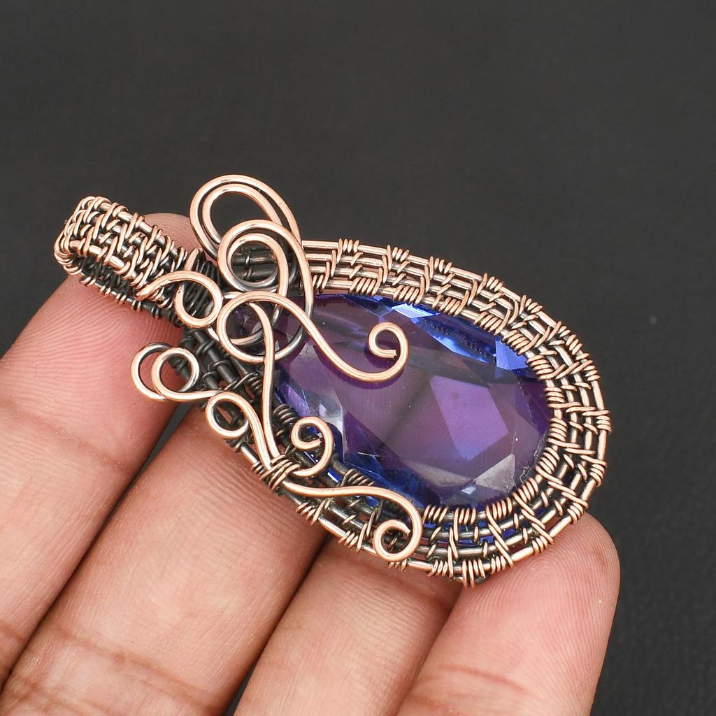 Handmade Copper Wire Wrapped Amethyst Gemstone Copper Pendant Vintage Boho Jewelry Gift