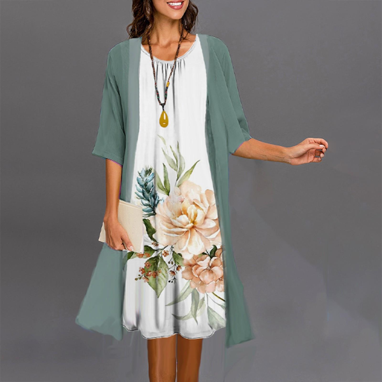 

Женское платье из двух частей, жилет с принтом, платье средней длины, кардиган, куртка, костюм L белый