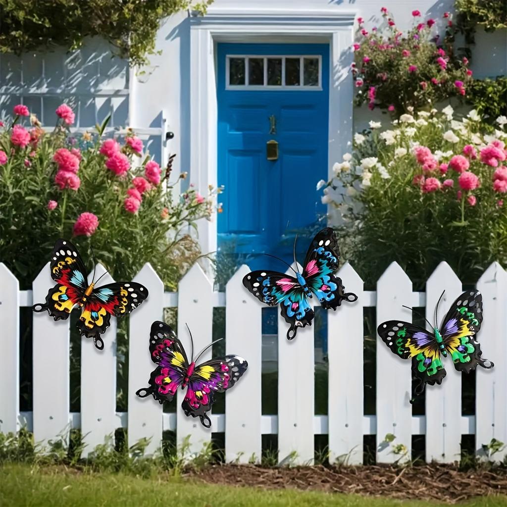 4-Pack Colorful Metal Butterfly Wall Art - Iron Pendulum Decor for Garden, Yar Balcony Outdoor Fence Art Decoration Ideal Gift