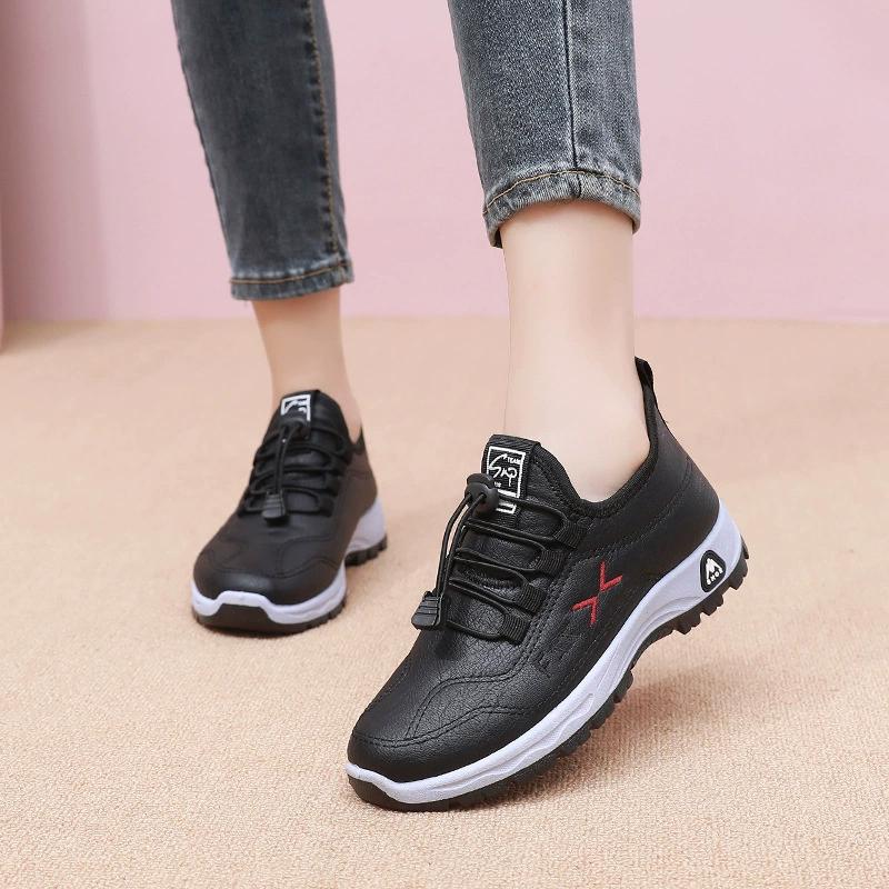 Autumn Winter Women's Cotton Shoes Leather Waterproof Cotton Shoes Plus Velvet Thickened Walking Shoes Non-slip Warm Women's Cotton Boots