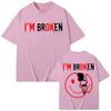 I'm Broken Skull Smiley Face T-shirts Men Women Clothing Gothic Fashion Short Sleeve T-shirt Summer Casual Cotton T Shirt