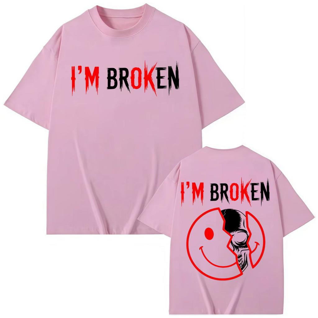 I'm Broken Skull Smiley Face T-shirts Men Women Clothing Gothic Fashion Short Sleeve T-shirt Summer Casual Cotton T Shirt