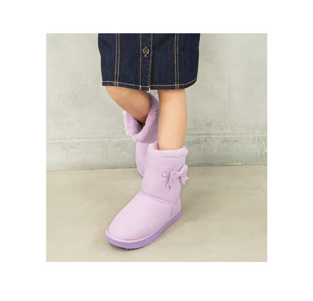 Waterproof Sheepskin Boots with LL [Arisana] Kids' Ribbons, Girls' Children's Shoes, Lavender,