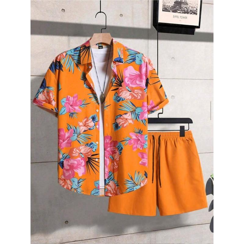 2026 Herren Kurzarmhemd Set Luxuriöser Retro Musterdruck Lässige Mode Täglich Sommerurlaub