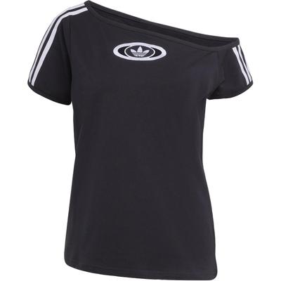 Originals Campus 2000 Off Shoulder Logo Stripe Asymmetrical Neck Shoulder Sports Comfortable Short Sleeve T-Shirt Women T-Shirt KC8796