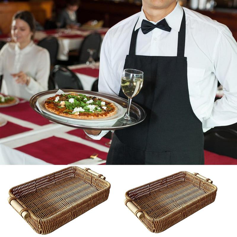 Handgeflochtener Rattan-Aufbewahrungskorb Quadratisches Weiden-Tablett Picknickkorb Brotkorb Lebensmittelteller Obstkuchen Allerlei-Box Heim Schreibtisch Dekoration