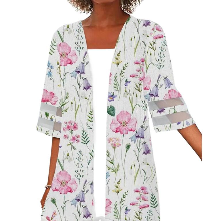 TIFICY Women's Fashion Casual Summer Spring Flower Pattern Print 1/2 Sleeves Blouses & Shirts