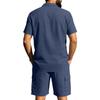 Casual Solid Color Linen Two Piece Sets Mens 2026 Spring Summer Fashion Short Sleeve Shirts and Shorts Outfits Men Linen Suits