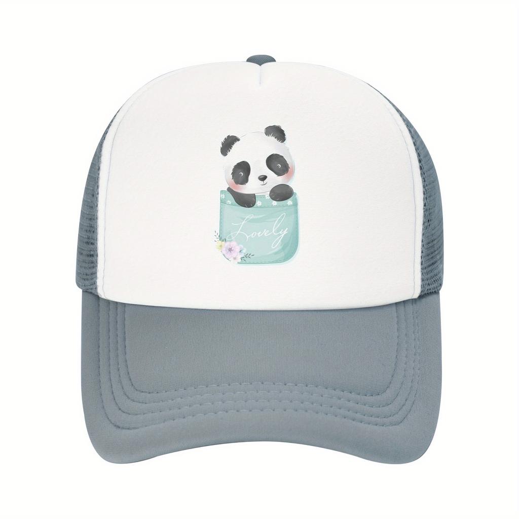 Cute Panda In Pocket Graphic Trucker Hat Breathable Mesh Baseball Cap Casual Adult Headwear