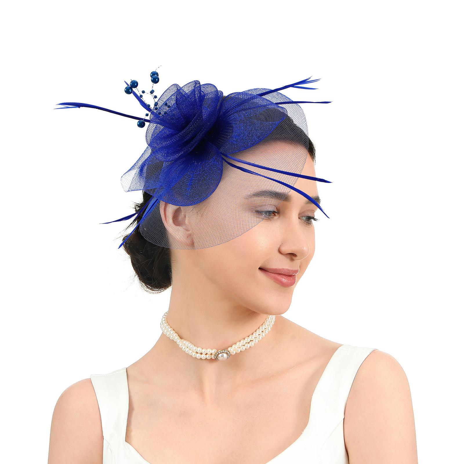 

Feather Bridal Mesh Ball Headgear Party Top Hat Photo Headgear Racing Festival чорний