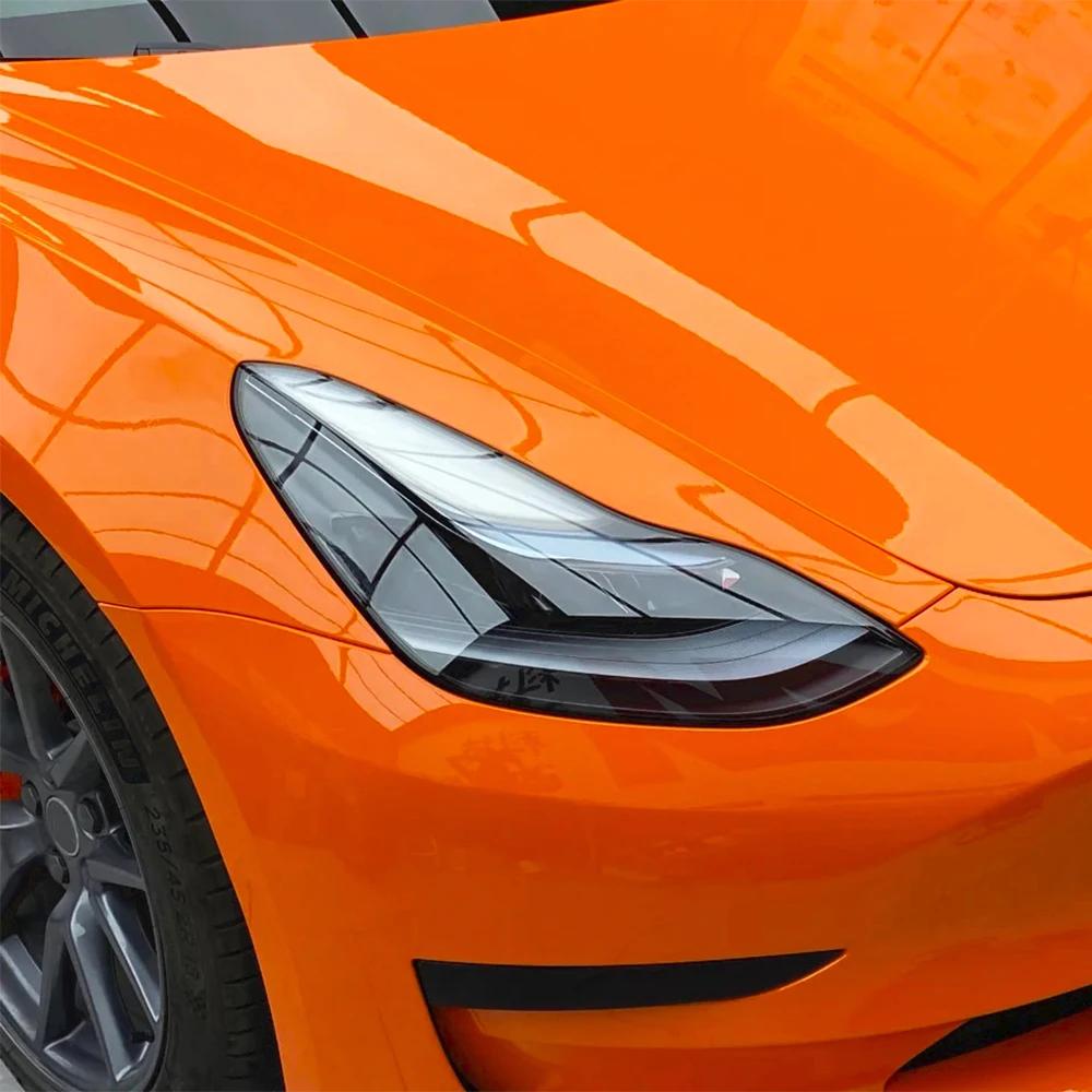Glossy High Brightness Orange Car Vinyl Sticker PET Wrapping Film Decal Auto Body Styling Decoration Accessories Bubble Air Free