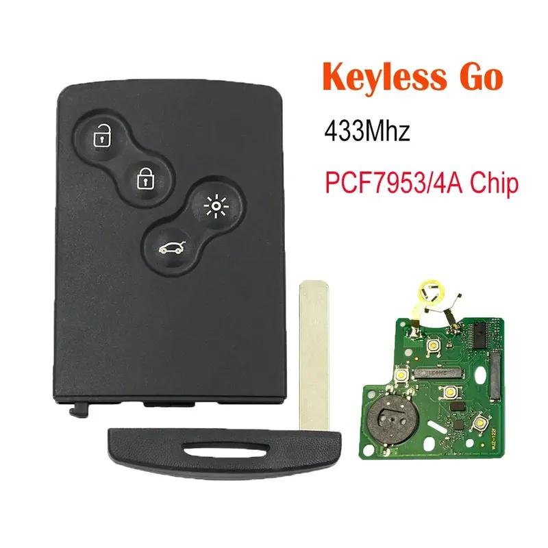 Smart Card Car Key 4 Buttons PCF7945/PCF7953 4A Chip 433Mhz for Renault Clio 4 Captur Passive Keyless Go Entry Remote HandsFree