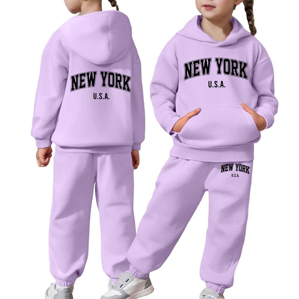 Boys Girls Sweatsuit Clothing Hooded Sweatshirt Jogging Sweatpants Tracksuits Set Fashion Outfit