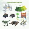 Non-Toxic 156Pcs Dinosaur Railway Car Track Toy Set Diy Assemble Road Race Set With Flexible Track Dinosaur Toys Bridge Ramps Toys For Kid
