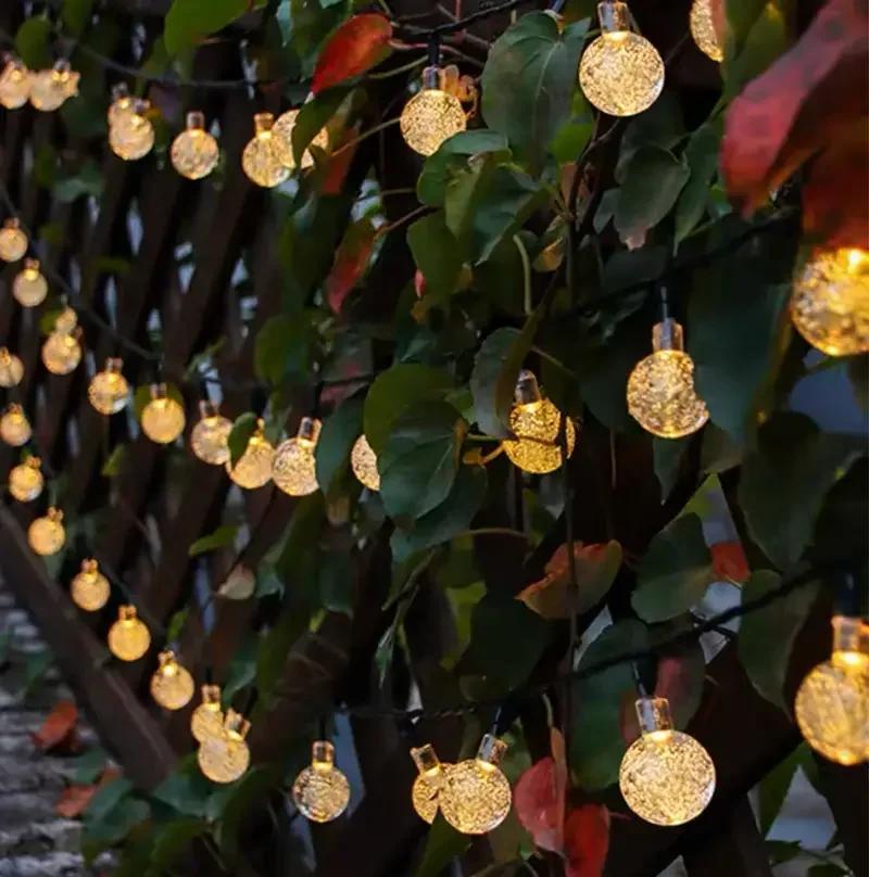 Solar Crystal Globe LED String Lights, 8 Modes IP65 Waterproof Fairy Garland, Solar Christmas Light for Garden Party Outdoor Decor