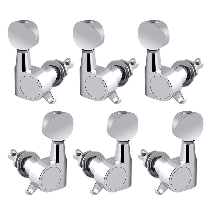 6Pcs Guitar String Tuning Pegs 3R+3L Tuner Machine Heads 1:14 Ratio Guitar Tuning Tuners Head Replacement with Screws