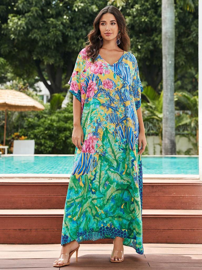 European-American Cotton Tie-Dye Beach Dress: Loose Robe & Bikini Cover-Up