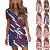 Women's Fashion Summer Independence Day Printed Short Sleeve Pocket V-Neck Dress