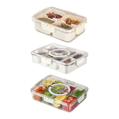 Vassoio per Snack Multi Scomparti Scatola Trasparente Divisa per Conservazione Alimentare con Manico Portatile e Coperchio Porta Spezie Trasparente