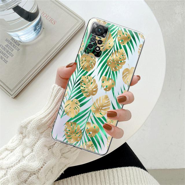 

Прозрачный чехол с зелеными листьями и листьями любви для Xiaomi Redmi Note 12 7 8 9 8t 11t 8 10 Pro 9s 10s 11 11s для Mi 9a 9 9c 9t 10 10c K40 Redmi Note 10