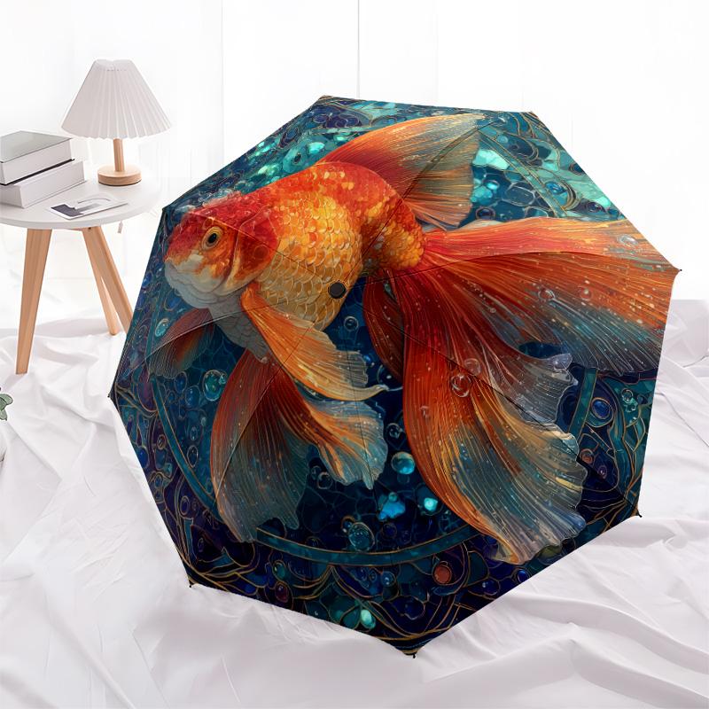 Sea Fish  pattern, automatic folding umbrella, portable and foldable design, 8 ribs, a Christmas or birthday gift.