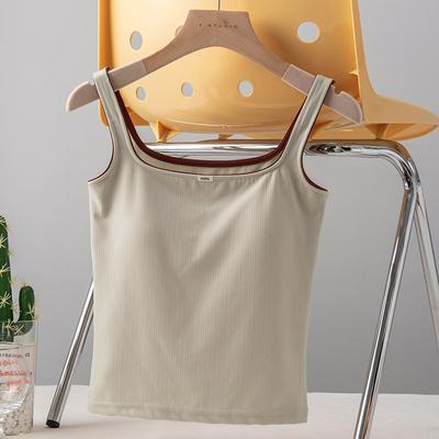 Weißes Träger-Top mit Gewinde für Damen im Frühling und Sommer Kontrastfarben für die äußere Schicht mit Brustpolster Brust Innen Ärmelloses Top