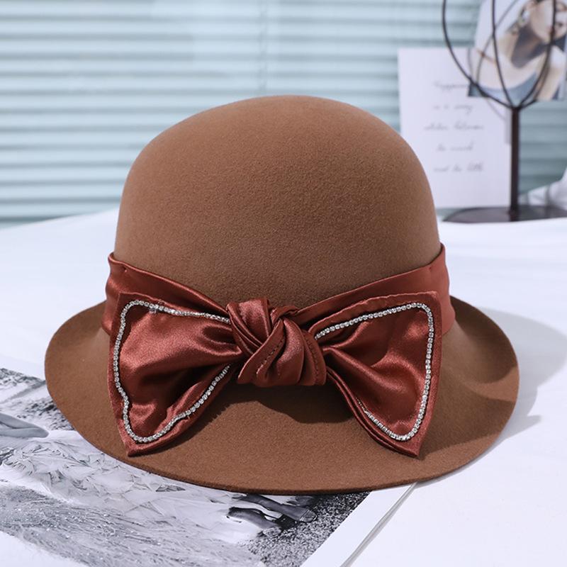 

Шляпа-цилиндр из шерсти, бант, шляпа с большими полями, дети показывают свои лица, модели для осени и зимы, теплая фетровая, повседневная и универсальная one size fits all коричневый