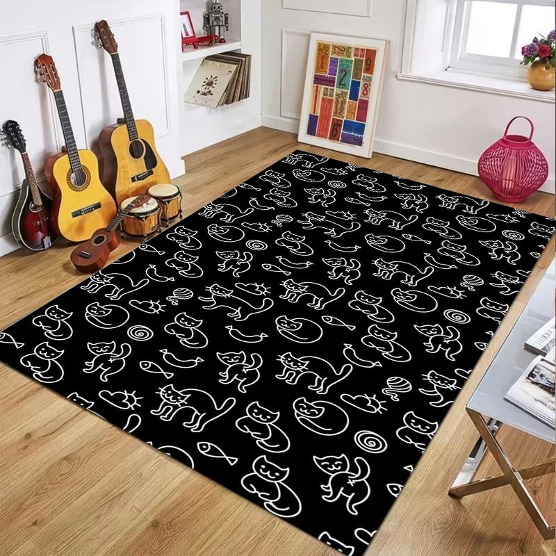 Gray Black Cartoon Cat Carpet Mat Rug Yellow Eye Kitten Pattern Cute Playful Fun Home DecorationLiving Room Bedroom Indoor Rug